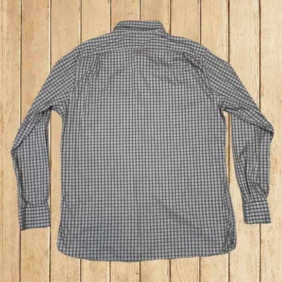 Cremieux Slim Fit Mens XL Plaid Button Down Shirt Tan Blue Long Sleeve Stretch - Picture 2 of 7